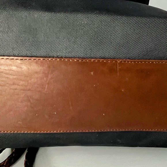 BRIGHTON  BLACK NYLON CROC BROWN EMBOSSED LEATHER SHOULDER DOUBLE BRAIDED STRAPS - Picture 6 of 12